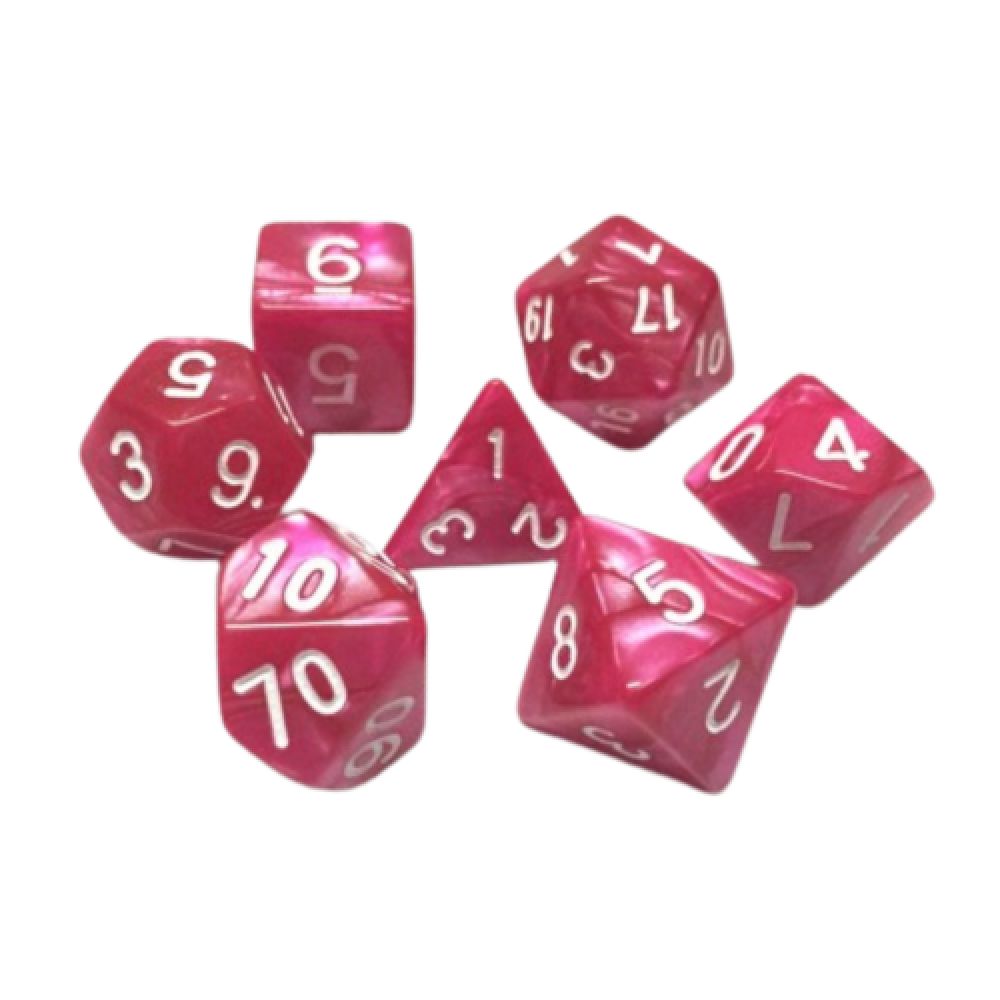 Lot de 7 Dés multiformat en boîte – Rose Rouge nacré