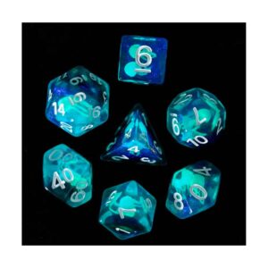 Lot de 7 dés résine gamme Insert - Méduse (Phosphorescent)