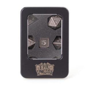 Lot 7 dés métal 16mm (avec boite métal) - Dragon Scale Silver