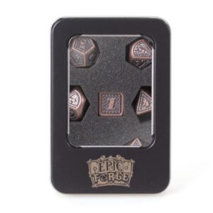 Lot 7 dés métal 16mm (avec boite métal) - Dragon Scale Copper