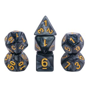 Lot de 7 Dés multiformat en boîte – Noir nacré et or