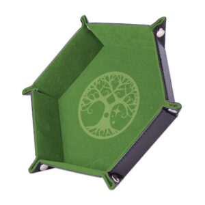 Piste de dés - Yggdrasil Arbre vert - 19 x 19 cm - Cuir et velours