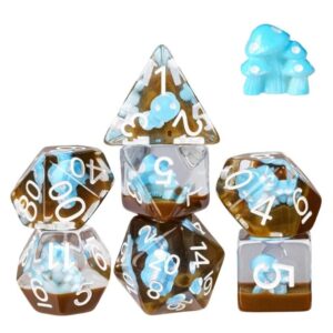 Lot de 7 dés en résine gamme Insert Champignons bleus